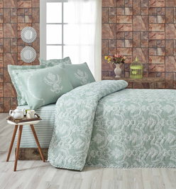 L'essentiel linge de maison Juego de colcha acolchada doble Verde mar y Blanco